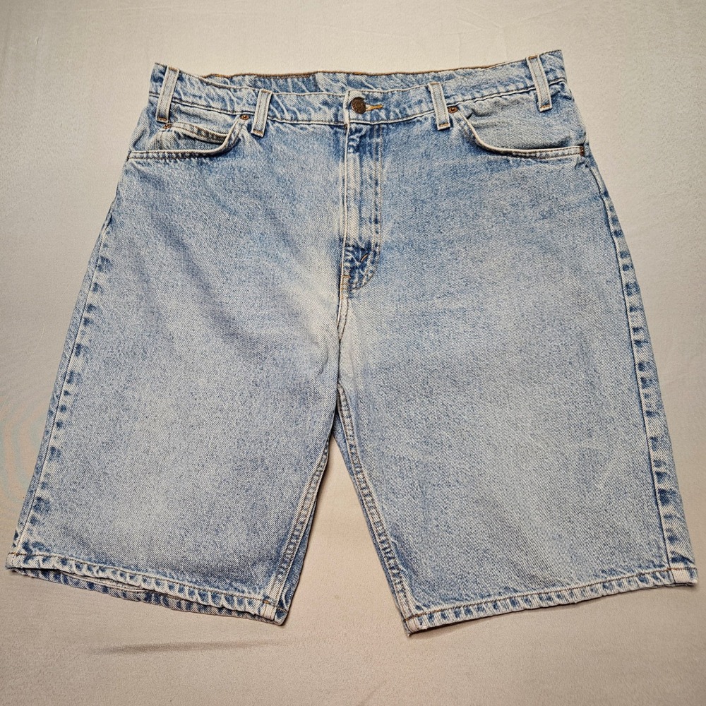 Levis 550 Relaxed Fit Shorts Mens 36 Light Wash Blue Orange Tab Denim Vintage